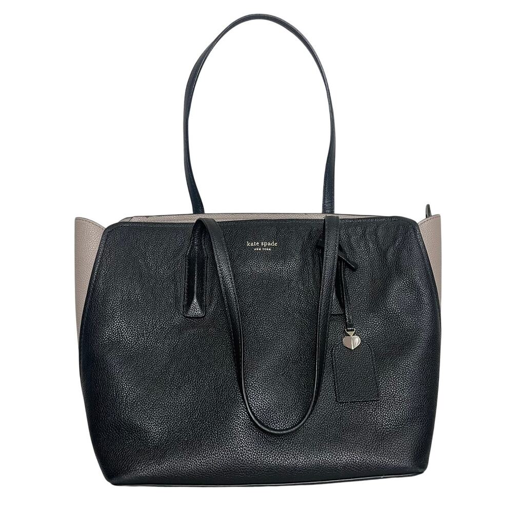 Kate Spade New York Margaux Large Satchel Black & Warm Taupe Embossed Leather